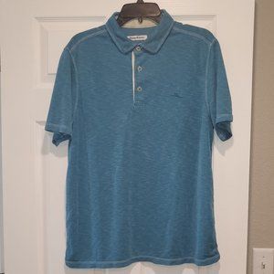 Tommy Bahama Men's teal detailed short sleeve golf polo shirt Small L